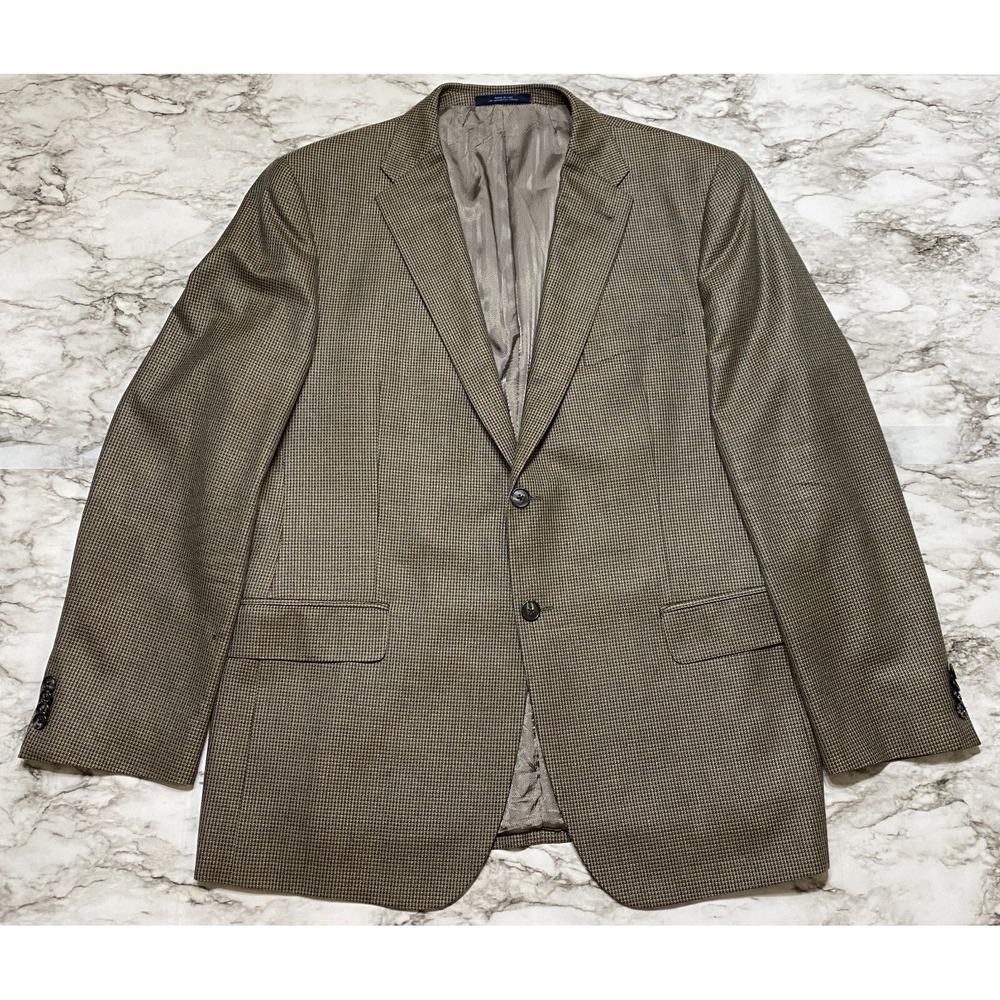 Joseph Abboud Mens Coat Jacket Size 44R Silk Wool Brown Beige Check‎ USA Made